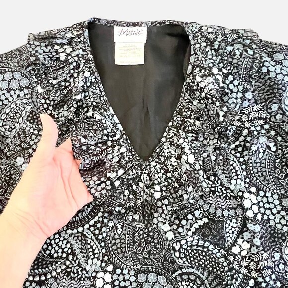 Vintage 90s Y2K Womens 2 Piece Shades of Blue Floral Paisley Top & Skirt Set M/L - Picture 5 of 16